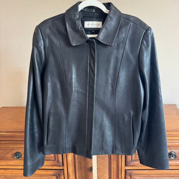 Jones New York Jackets & Blazers - Jones New York Vintage Black Leather Jacket XL Fits M-L Excellent